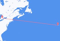 Flyg från Waterloo, Ontario, Kanada till Horta, Azorerna, Portugal