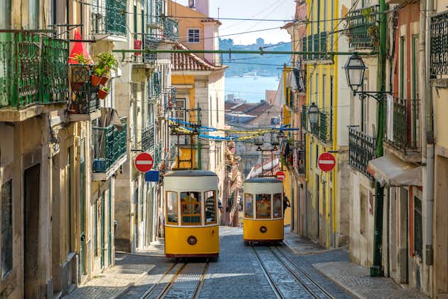 Photo of The Gloria Funicular in the city center of Lisbon, Portugal.