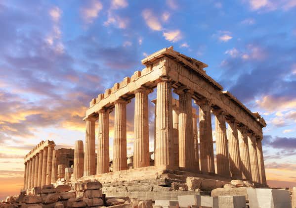 Photo of Parthenon temple on a sunset, Acropolis in Athens, Greece.