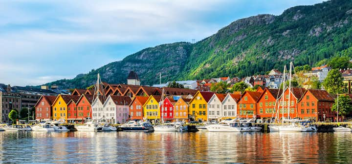 Bergen, Norway. View of historical buildings in Bryggen- Hanseatic wharf in Bergen, Norway. UNESCO World Heritage Site