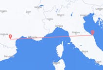Flyrejser fra Carcassonne, Frankrig til Ancona, Italien