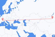Flyg från Ulan Bator, Mongoliet till Grenoble, Frankrike
