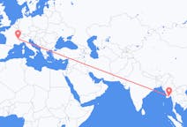 Flyg från Rangoon, Myanmar (Burma) till Chambery, Frankrike