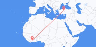 Flyreiser fra Elfenbenskysten til Tyrkia