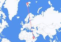Flüge von Awassa, Äthiopien nach Spitzbergen, Spitzbergen und Jan Mayen