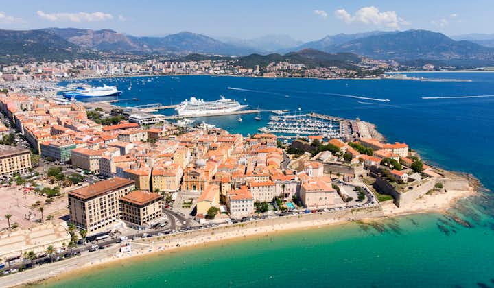 Ajaccio, aerial view of the city and harbor in Corsica, France