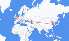 Flyreiser fra Qingdao, Kina til Tours, Frankrike