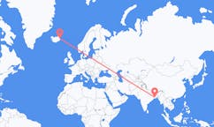 航班从印度加尔各答市到埃伊尔斯塔济市，冰岛塞尔
