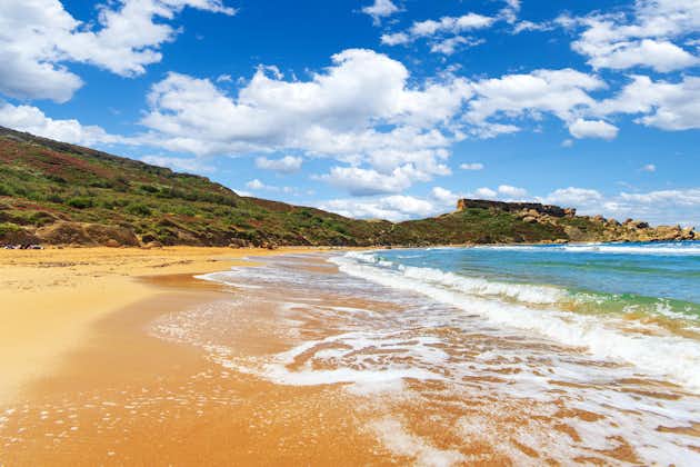 Photo of Golden Bay summer tourist resort beach azure water sea, Malta.