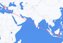 Vluchten van Praya, Lombok, Indonesië naar Kefalinia, Griekenland