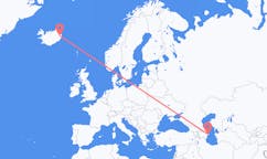 航班从阿塞拜疆巴库市到埃伊尔斯塔济市，冰岛塞尔
