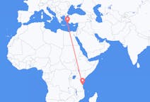Flyg från Dar es-Salaam till Rhodes, England