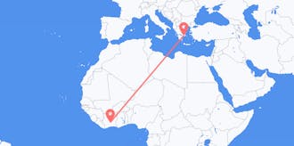 Flyreiser fra Elfenbenskysten til Hellas