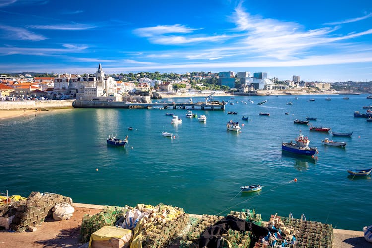 Photo of seaside cityscape of Cascais city in summer day. Cascais municipality, Portugal