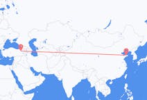 Flug frá Yantai, Kína til Erzurum, Tyrklandi