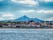 Photo of cityscape of French border town Hendaye, as seen from Spanish Hondarribia, with Famous Rhune Mount at Background, France.
