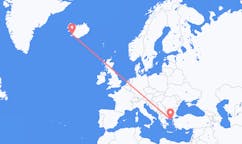 航班从希腊莱姆诺斯市到雷克雅维克市，冰岛塞尔