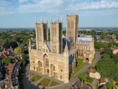 Photo of aerial view of the Lincoln Cathedral,  England.