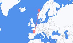 Flyg från Kristiansund, Norge till Lourdes (kommun i Brasilien, São Paulo, lat -20,94, long -50,24), Frankrike
