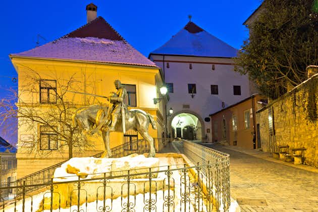 Photo of Kamenita vrata historic gate in city of Zagreb Radiceva street evening view, capital of Croatia.