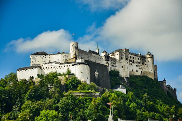 Photo of beautiful view of Salzburg skyline with Festung Hohensalzburg in summer , Salzburg, Salzburger Land, Austria.