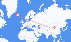 Flyreiser fra byen Xining, Kina til byen Reykjavik, Island