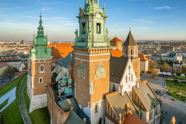 Photo of aerial view of Wawel cathedral on Wawel Hill in Krakow, Poland.