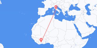 Flyreiser fra Elfenbenskysten til Italia