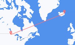 航班从美国大福克斯市到埃伊尔斯塔济市，冰岛塞尔
