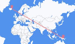航班从巴布亚新几内亚芒特哈根市到埃伊尔斯塔济市，冰岛塞尔