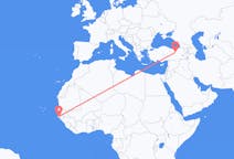Flyg från Ziguinchor, Senegal till Erzincan, Turkiet