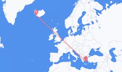 航班从希腊帕罗奇亚市到雷克雅维克市，冰岛塞尔