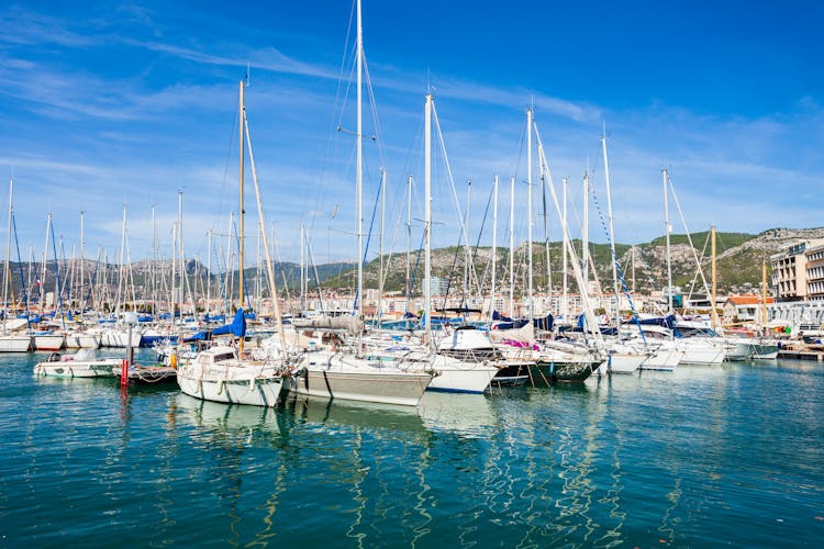 Photo of yachts and boats in the Toulon port in Cote d'Azur provence in sothern France.