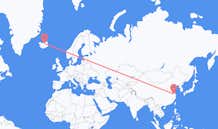 Vluchten van Yangzhou, China naar Akureyri, IJsland