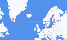 Voos de Narsaq, Groenlândia para Helsinque, Finlândia