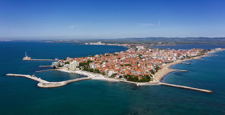 Aerial view to Pomorie city on the Bulgarian Black Sea coast