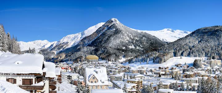 photo of scenery of Davos, Switzerland on sunny winter day.