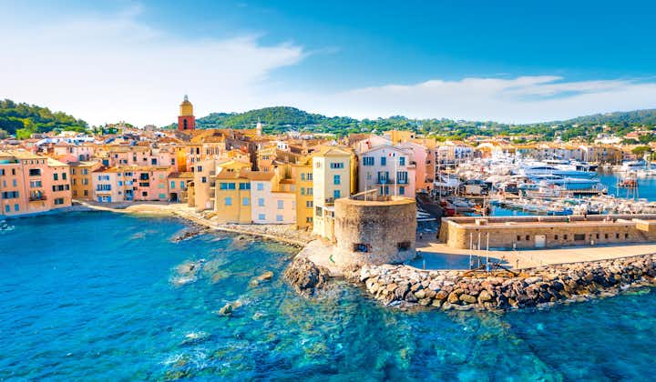 View of the city of Saint-Tropez, Provence, Cote d'Azur, a popular travel destination in Europe.