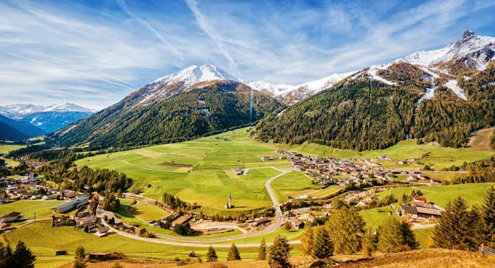 Photo of aerial view of Kals am Grossglockner in Austria.