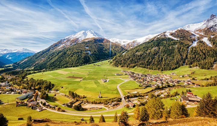 Photo of aerial view of Kals am Grossglockner in Austria.