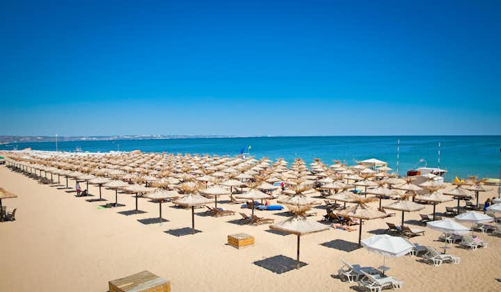 Photo of panoramic view on Varna beach on black sea in Bulgaria.
