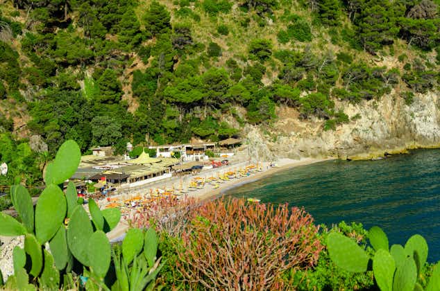 Picturesque view of the Gaeta gulf in Italy near Formia with hidden beach on the shore. Vacation in Europe concept.