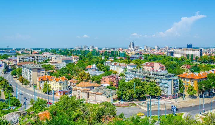Photo of aerial view of the Bulgarian city Plovdiv.
