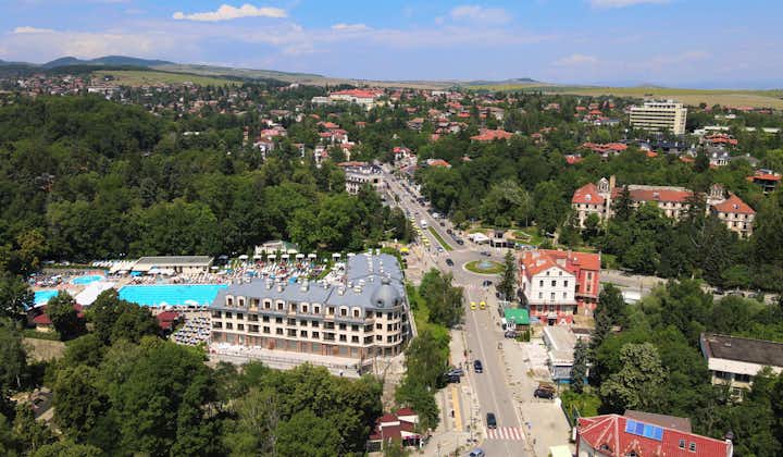 Photo of aerial view of Bankya that is a small town located on the outskirts of Sofia in western Bulgaria.