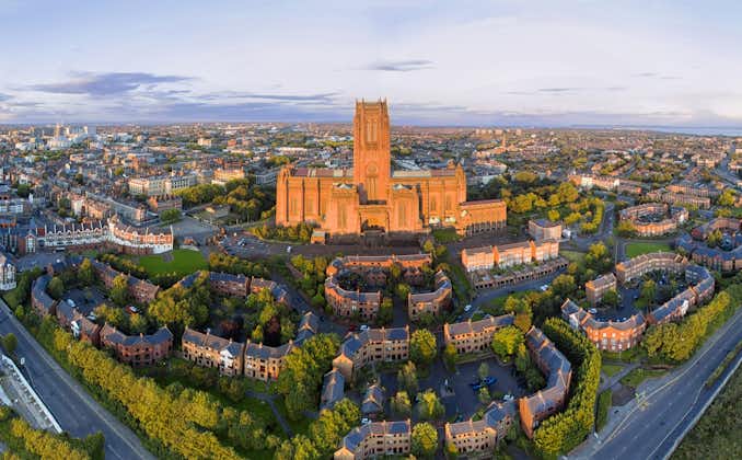 Liverpool city and cathedral, aerial shot