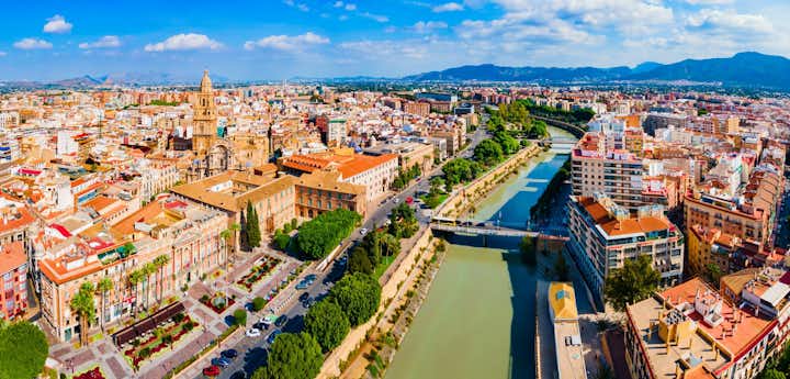 Photo of Murcia city centre and Segura river aerial panoramic view.