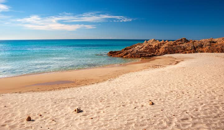 Photo of beach in Santa Margherita di Pula, Sardinia, Italy.