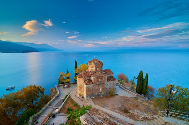 Photo of breathtaking view of Saint John at Kaneo in the morning in the city of Ohrid.