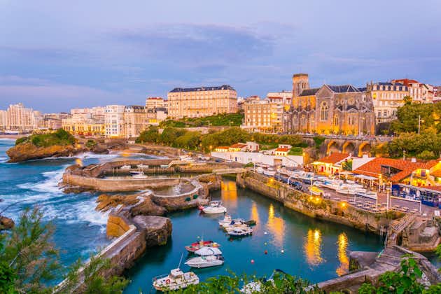 Sunset view of marina in Biarritz, France