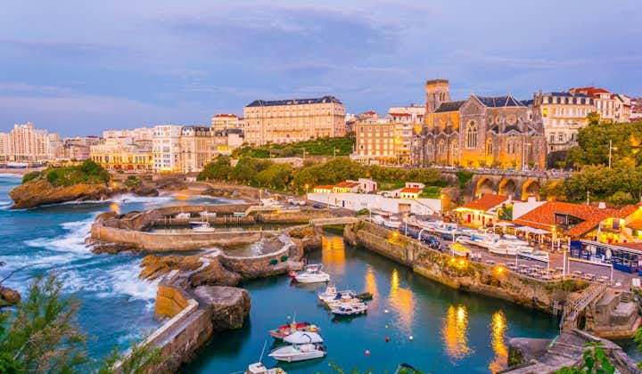 Sunset view of marina in Biarritz, France